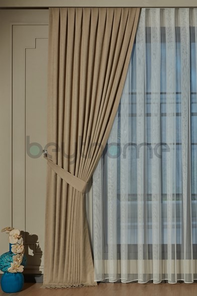 Bej Fon Perde Sık Pile  X 2.5