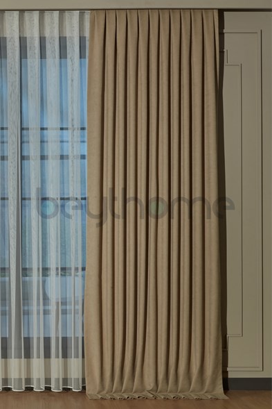 Bej Fon Perde Sık Pile  X 2.5
