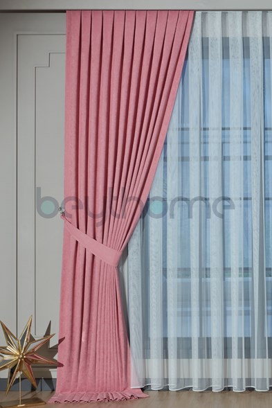 Pembe Fon Perde Sık Pile  X 2.5