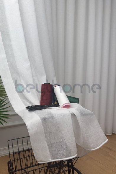 Simli Foldet Keten Tül Perde