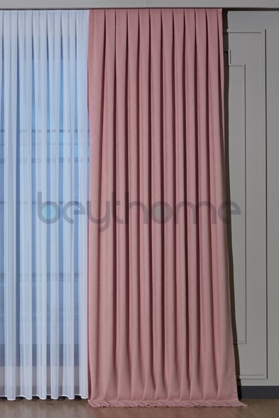 Toz Pembe Fon Perde Sık Pile  X 2.5